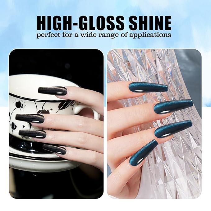 Adhere 4Pcs 12ML Glitter Cat Eye Soak Off UV LED Gel Nail Polish Set, Reflective Glitter Cat Eye, Sparkling Diamond Magnetic Shining Jewel Shine Color with Magnet