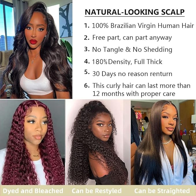 13x4 HD Lace Front Wigs Human Hair Glueless Wig Human Hair Pre Plucked 180 Density Body Wave Lace Frontal Wigs Human Hair for Black Women Natural Black Color 18Inch