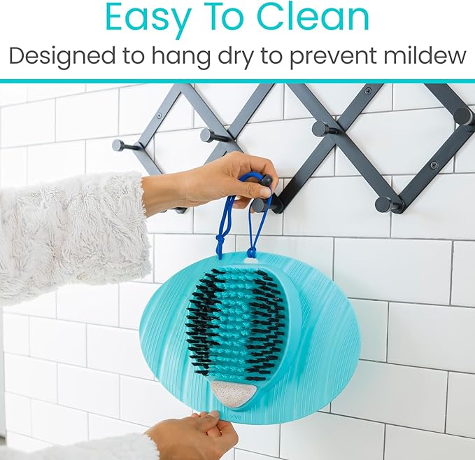 Vive Foot Scrubber for Use in The Shower - Feet Cleaner for Dead Skin with Pumice Stone - Massager and Brush Exfoliating - Callus Remover, Improve Circulation and Relieves Pain - Nonslip Suction Cups