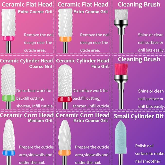 30Pcs Nail Drill Bits Set with Cute Nail Drill Bits Holder Case Nail Drill Bits for Acrylic Nails Professional Ceramic Drill Bit Diamond Carbide Cuticle Remover Efile Bits 3/32 Inch