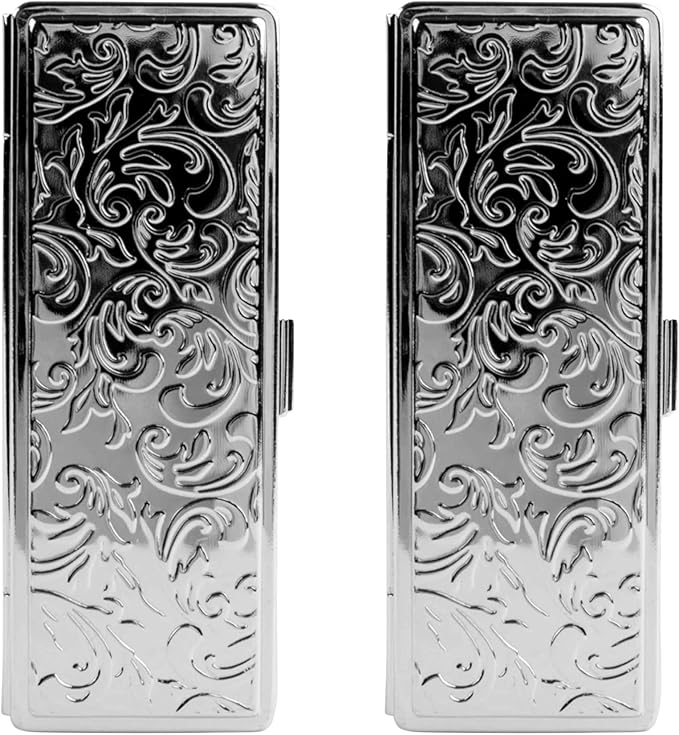 Stephanie Imports Set of 2 Rectangular Vintage Lipstick Cases With Glass Mirror (Silver Victorian)