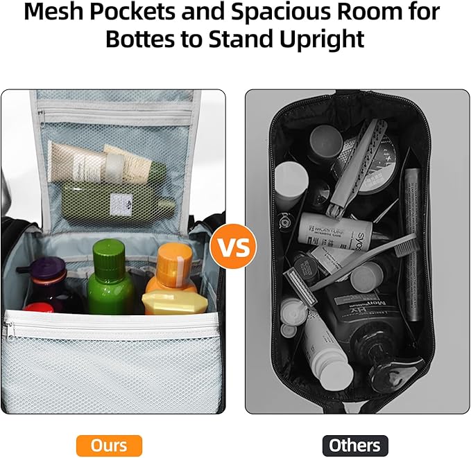 Buruis Extra Large Capacity Toiletry Bag for Women and Men, Hanging Toiletry Organizer Cosmetics Makeup Bag, Water-resistant Dopp Kit for Full Sized Toiletries, Travel Essentials (Oxford Gray)