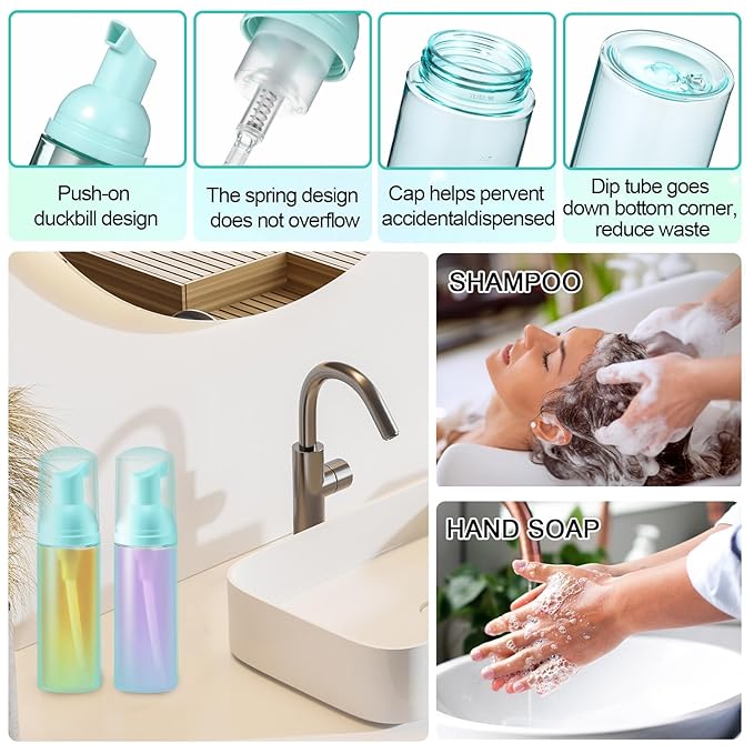 Zhehao 80 Pcs Lash Shampoo Bottle Brushes Kit 20 Foam Pump Dispensers 20 Lash Shampoo Brushes 20 Eyelash Aftercare Bag 20 Cleaning Pipes, Eyelash Extension Supplies(Green, Blue)