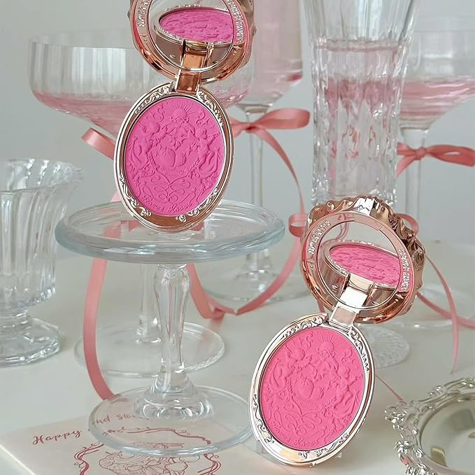 Flower Knows Violet Strawberry Rococo Embossed Blush,Pink Matte Finish,Buildable & Blendable Makeup Blush for cheeks,Soft & Long-lasting for Girls & Women(G01 Romantic Blossom,4.6g)