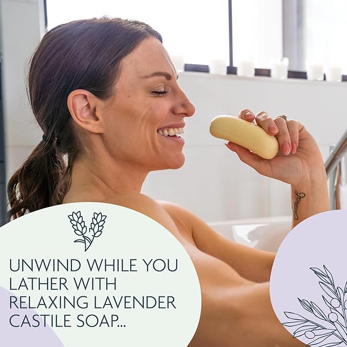 Body Wash Castile Soap Bar for Sensitive Skin – Long Lasting Natural Bar Soap for Men and Women with Olive Oil and Cocoa Butter - Vegan Lavender Scented by Carolina Castile, 5 oz Each