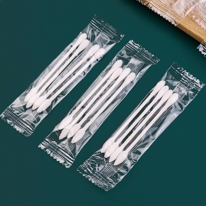 500 Pack Cotton Swabs, Individually Wrapped Cotton Swab, Individually Wrapped Double Tipped Paper Sticks for Ear, Make-up(4pcs per Bag,500 Bags,Round+Pointed Shape)