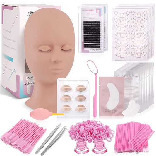 Pretty memory Eyelash Extension Kit for Beginners, Lash Extension Training Kit with Silicone Mannequin Head Removable Eyelids for Makeup and Eyelash Graft Practice