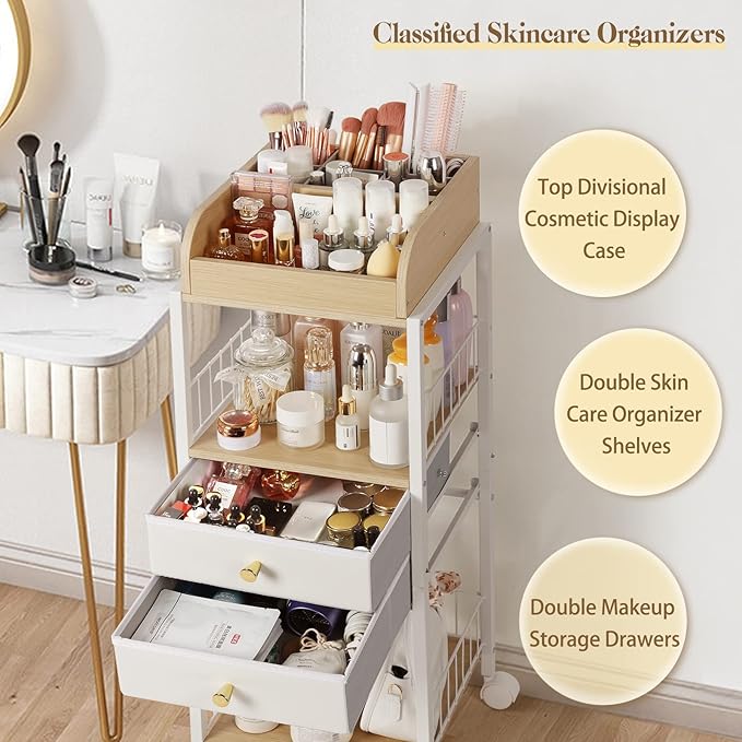 Makeup Organizer, Floor Skincare Organizers, Make Up Organizers and Storage with Drawers, Vanity Organizer Cosmetics Display Cases Holder for Skin Care Nail Polish Perfume Makeup brush Hair Tool