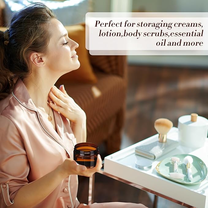 Tanlade 100 Pcs 4 oz Amber Plastic Cosmetic Jars with Lids Empty Leak Proof Container Round Airtight Refillable Cosmetic Jars for Cream, Lotion, Powder, Ointment, Beauty Products Travel Storage