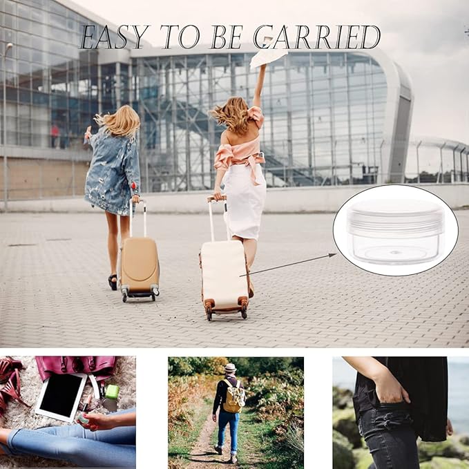 ZEJIA 5 Gram Sample Containers with Lids, Mini Makeup Containers, Empty Plastic Travel Cosmetic Containers with Labels(25 Count, Clear Lid)