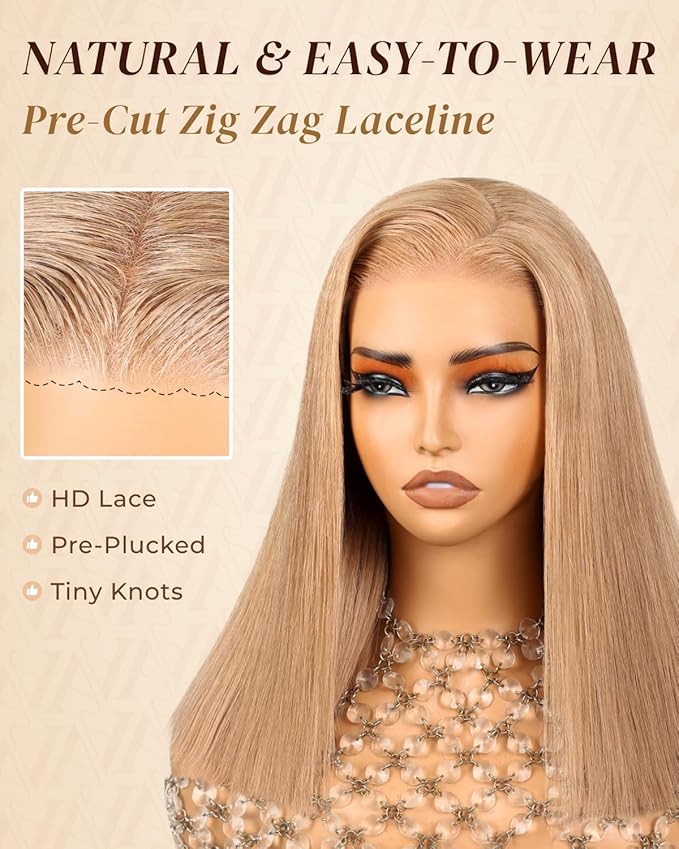 Arabella 5x6 Ready to Go Glueless Wigs Human Hair 210% Density Light Flaxen Brown Bob Wig Human Hair 613 Lace Front Bob Wig Human Hair Pre-Cut Lace Glueless Wigs Human Hair (12inch, 5x6 Glueless Bob)