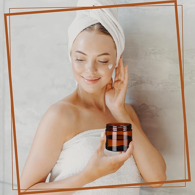 Tanlade Amber Plastic Jars with Lids Round Cosmetic Containers Amber Jars Refillable Containers for Powder Liquid Food Storage Kitchen Cosmetic Lotion Ointments Creams Essential Oil (2 oz)