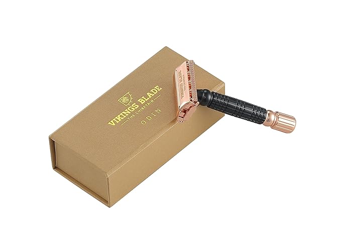 VIKINGS BLADE Double Edge Safety Razor for Men + 5 Swedish Steel Blades + Luxury Case. Smooth, Reusable, Eco-Friendly (Chieftain “Odin”)