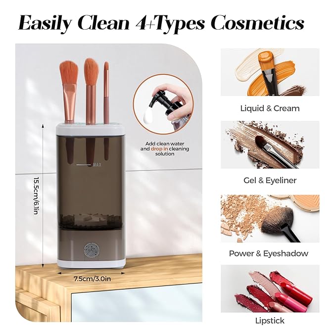 Electric Makeup Brush Cleaner – Fast & Deep Cleaning for All Brush Sizes, Compact & Travel-Friendly Design