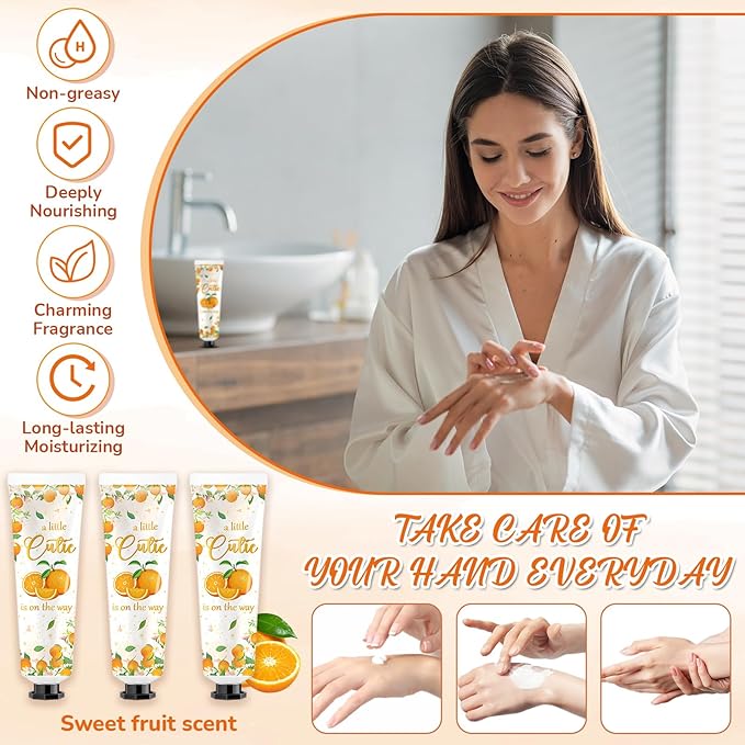 24 Sets Baby Shower Hand Cream Bulk Shower Orange Cutie Favors Bridal Thank You Appreciation Hand Cream for Guests Travel Size Lotion with Organza Bags