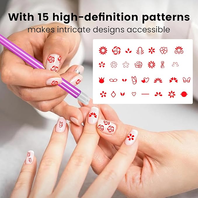 30PCS Nail Art Stamp Pen Set Nail Flower Butterfly Design Stamping Pens 3s Quick Nail Design Tools with Different Patterns, For Beginner DIY Salon Manicure