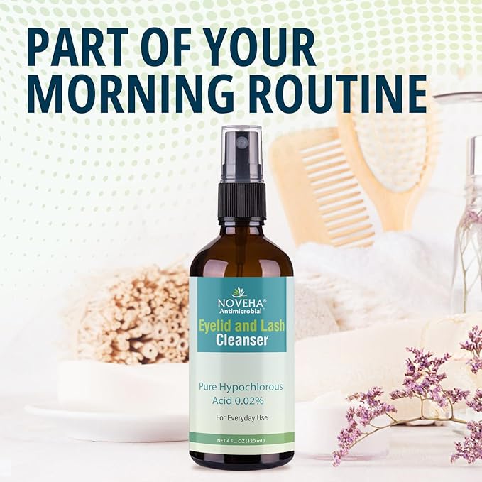 NOVEHA Eyelid and Lash Cleanser | Effective Relief from Irritation, Dry Eyes, Styes & Blepharitis, Pure and Gentle Hypochlorous Acid 0.02% Spray 120ml (4oz)