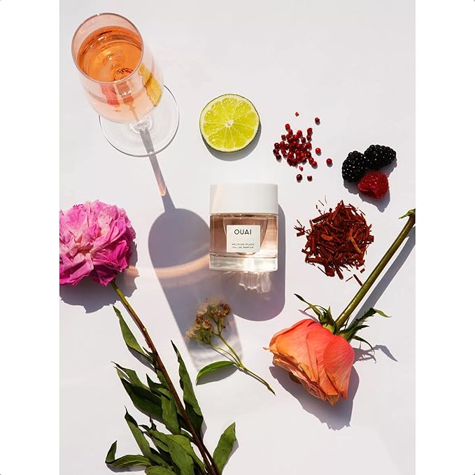 OUAI Melrose Place Eau de Parfum Set - Elegant Womens Perfume for Everyday Wear - Fresh Floral Scent, Notes of Champagne, Bergamot & Rose with Hints of Cedarwood & Lychee (2 Count, 0.34 Oz/1.7 Oz)