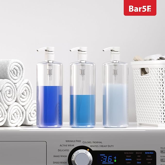 Bar5F Pump Bottle 32-Ounce 1-Liter Empty for Shampoo Conditioner Body Wash Lotion BPA-Free Crystal-Clear