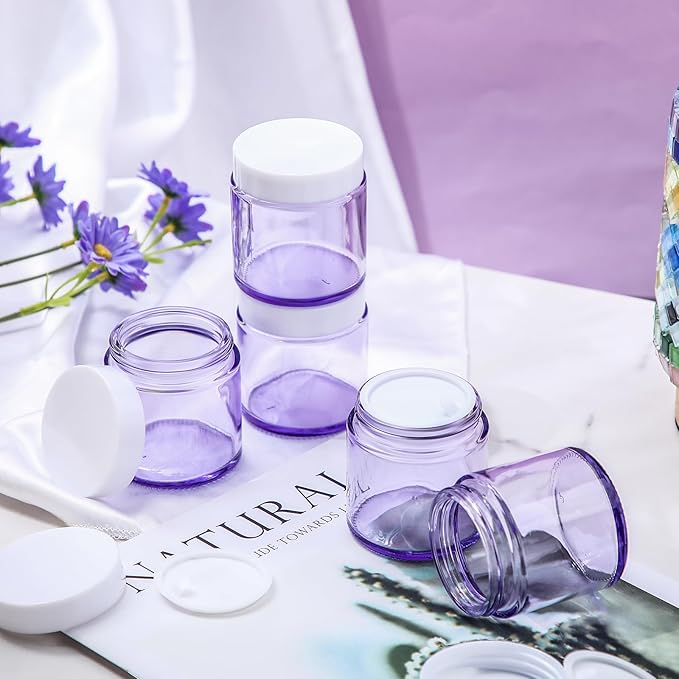 Norme 48 Pcs 4 oz Glass Jars with Lids Leakproof Round Airtight Empty Cosmetic Jars with Inner Liners Lid for Storing Lotions Powder Ointments Candle Making (Light Purple)