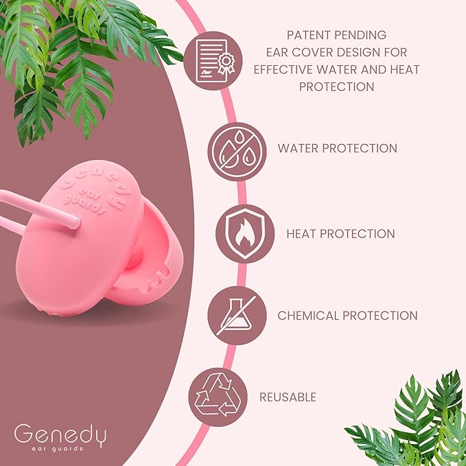 Ear Covers for Shower, Heat and Hair Dye Protection - Pink - Waterproof Ear Covers for Washing Hair - Reusable Silicone Ear Caps For Hair Dye - Ear Protectors From Heat Styling and Dryer
