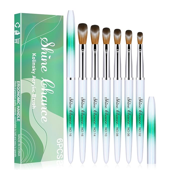 6Pcs Acrylic Nail Brushes Set, Kolinsky Acrylic Nail Art Brush, Art Design & Polish Mistake Cleaning Manicure Tools for Women Acrylic Application (Size 2 6 8 10 14 16)