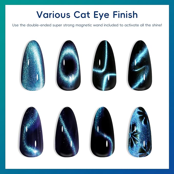 Clara Colors Cat Eye Gel Nail Polish Kit with UV Light, 12 Colors Upgraded 9D Magnetic Gel Nail Polish Galaxy Chameleon Effect Glitter Gel Nail Polish Kit with Magnet Stick Base Top Coat Tools