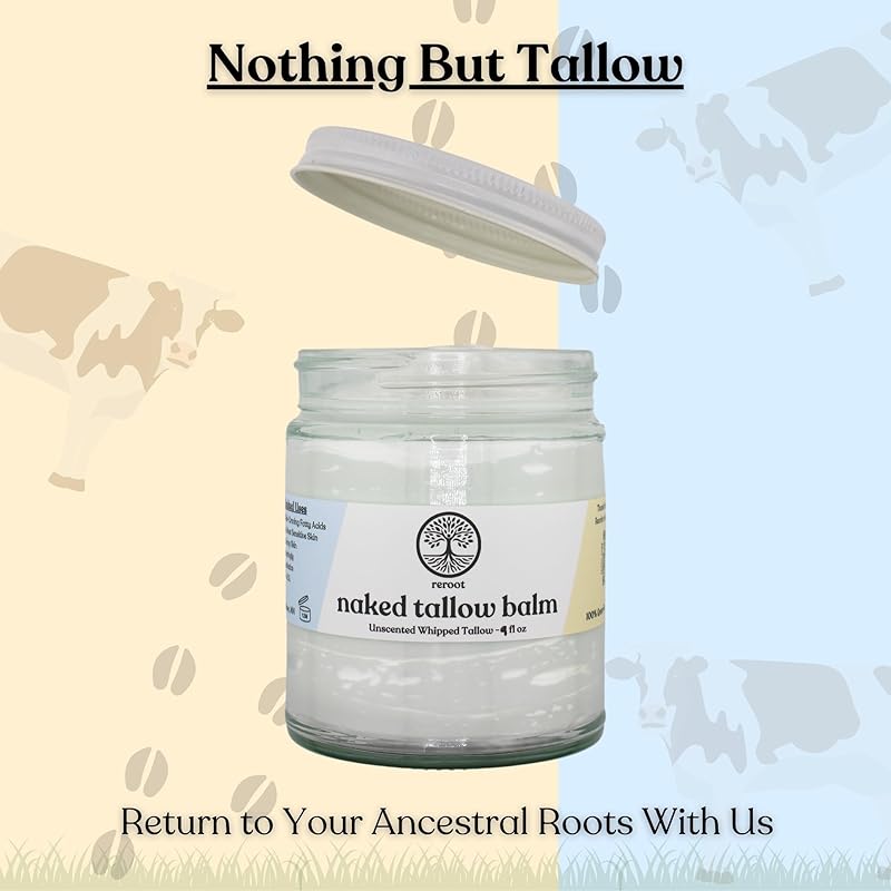 Beef Tallow for Skin - NAKED TALLOW BALM I 1 Ingredient - 100% Grass Fed Beef Tallow | Whole Body & Face | Whipped & UNSCENTED for Sensititve Dry Skin, Babies, Eczema, Psoriasis, Rosacea (9oz)