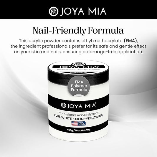 Joya Mia Acrylic Powder for Nails, MMA-Free, Super Adhesion Professional Powder for Flawless & Long-Lasting Nail Enhancements, Easy Application, Vibrant & Stunning Colors - Pure White, 5 lbs