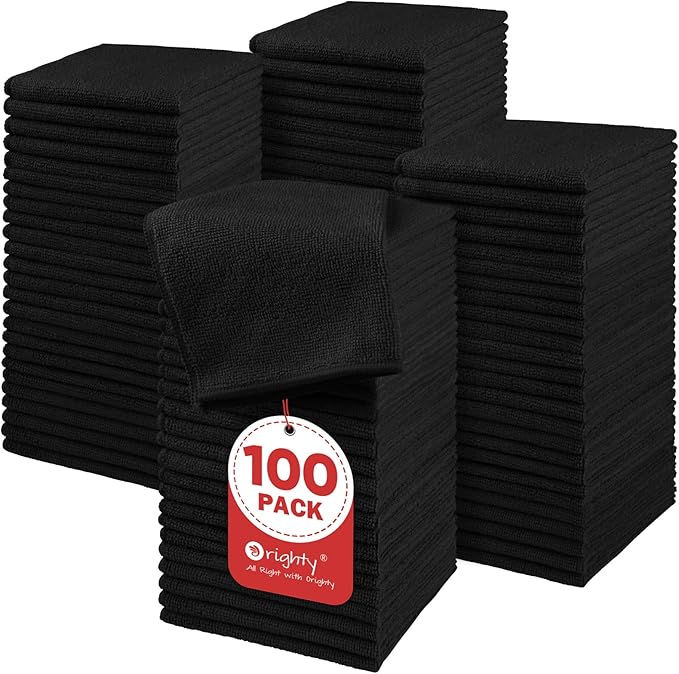 Orighty Microfiber Washcloths Bulk Towels Set 100 Pack, Highly Absorbent and Soft Feel Face Cloths, Multi-Purpose Wash Cloths & Hand Towels for Bathroom, Hotel, Spa, and Gym, 12x12 Inch, Black