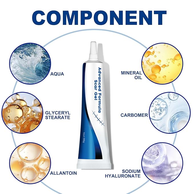 Advance Scar Gel, Scar Cream, Advanced Formula Scar Gel for Old & New Scars, Surgical Scars, Face, Body, Leg, Burns, Acene, C-Section, Stretch Marks, Keloids, Scar Removal for Adults & Kids