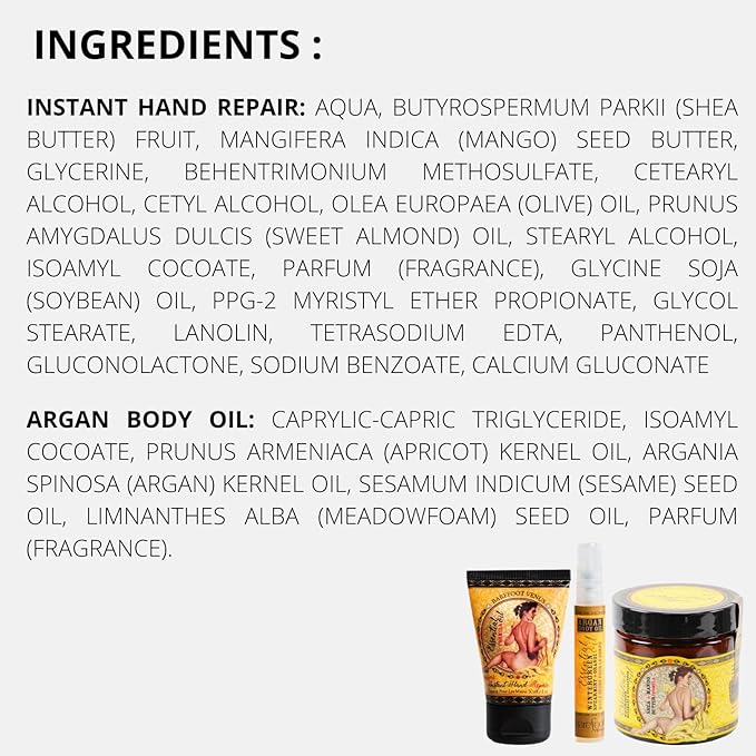 Mustard Bath Essential Oil Bundle: Instant Hand Repair (3 oz), Mini Instant Hand Repair (1 oz), Argan Body Oil (0.27 oz)