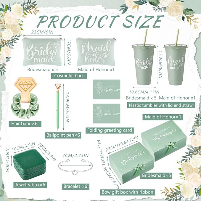 48 Pcs Bridesmaid Proposal Gifts Set, Maid of Honor Gifts Set from Bride, Will You Be My Bridesmaid Gift Box, 24 oz Tumbler Bridal Bachelorette Party Gifts for Bridesmaids Wedding Gifts