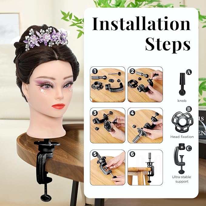 28 Inch Mannequin Head 60% Real Hair with Tripod Stand,Make up Cosmetology Manikin Practice Doll Head with Hair,Braiding Hairdressing Head for Hair Styling with Table Clamp + DIY Hair Styling Set #4