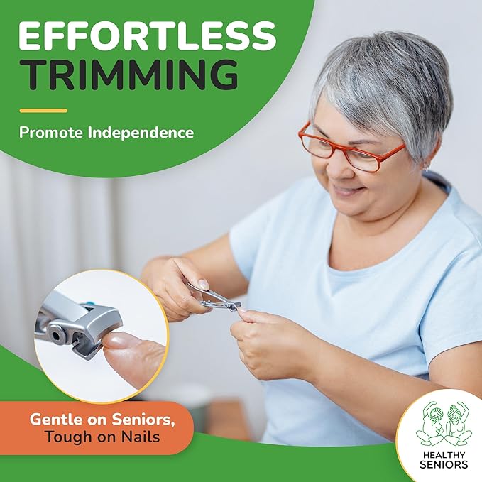 Finger & Toe Nail Clippers for Thick Nails for Seniors - 4-Piece Heavy Duty Toenail Clippers for Seniors - Professional Wide Trimmers for Diabetic People - Complete Kit with Storage Bag