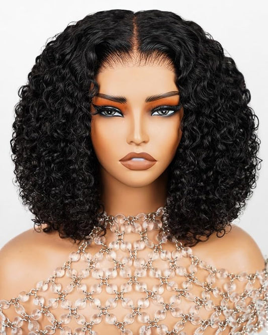 Arabella 5x6 Wear and Go Glueless Wigs Human Hair Deep Curly Bob Wig Lace Front Wig Human Hair 210% Density Pre-Cut Lace Wigs Pre Bleached Tiny Knots Bob Wig Human Hair(14inch, 5x6 Glueless Bob)