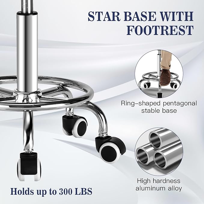 Black Square Salon Rolling Stool - 300lbs Weight Capacity，Adjustable Swivel Stool With Wheel，Pu Leahter Comfortable Cutting Stools For Salon Tattoo Stylist Massage Perfect for Work SPA (Premium black)