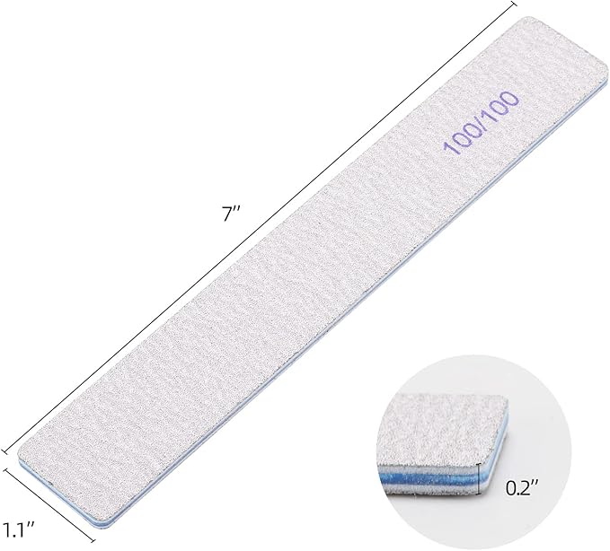 25 Pieces Rectangle Nail Files 100/100 Grit, Reusable Nail Buffers Double Sided Emery Boards Fingernail Files for Acrylic Nails and Natural Nails