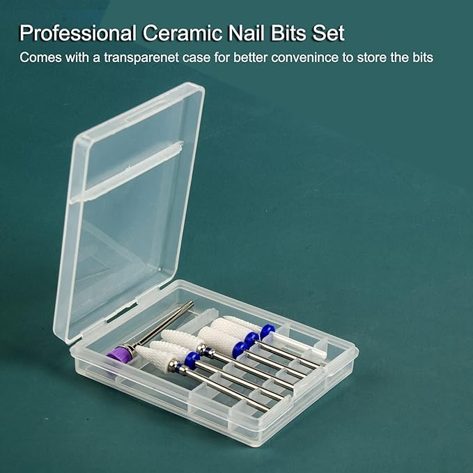 Nail Drill Bits Set Ceramic for Acrylic Nails Gel Polish Removal Cuticle Cleaner 3/32 Professional Nail Art Tool for Manicure Drill Machine (S07-B)