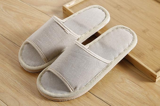 6 Pair of Open Toe Breathable Slippers,Solid Color Casual Slippers,Spa Slippers for Guests, Hotel, Travel, Unisex Universal Size Washable (3 beige medium size+3 gray large size)