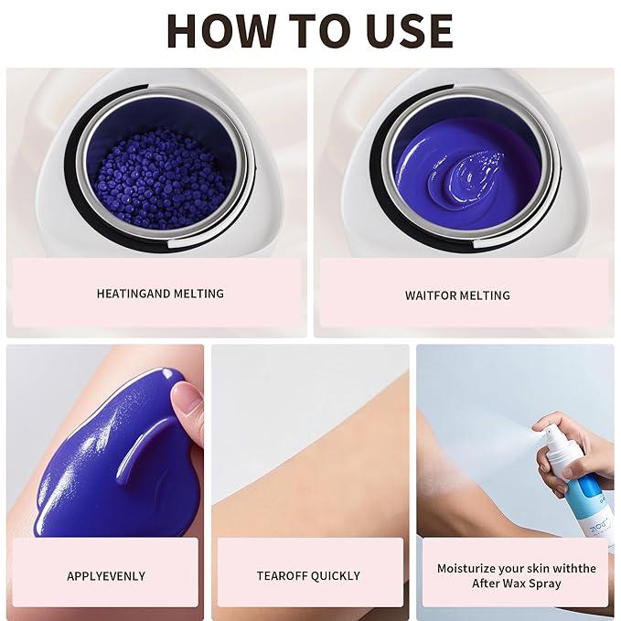 Brazilian Waxing Kit - Bikini & Full Body Hair Removal with Digital Warmer, 4 Scented Wax Beads & 33 Silicone Tools - Home Waxing for Women & Men, Face & Body Care (White)