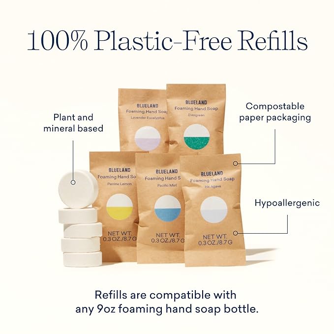 BLUELAND Foaming Hand Soap Refill Tablets, 10-Pack, Variety Scents, Eco Friendly Cleaning Products, 10 x 9 Fl oz