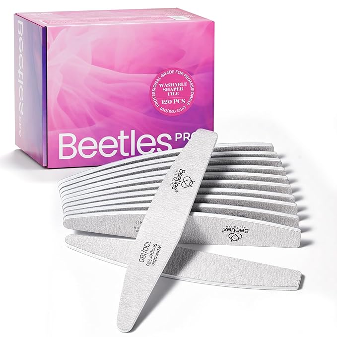 Beetles Professional Nail File 120 Pcs, Double Sided Emery Board 100/180 Grit Nail Files for Acrylic and Natural Nails, Washable Shaper Files Nail Care Tool Home Salon Manicure Gifts for Women