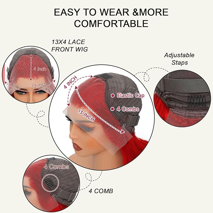 30 Inch Red Lace Front Wigs Human Hair Red Wig Human Hair 200 Density Red 13x4 HD Lace Front Wigs Human Hair Pre Plucked Body Wave Human Hair Wig Color Red Lace Frontal Wigs Human Hair