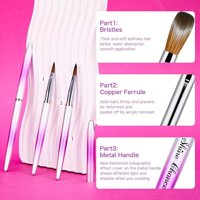 4Pcs Acrylic Nail Brushes Set, Kolinsky Acrylic Nail Art Brush, Art Design & Polish Mistake Cleaning Manicure Tools for Women Acrylic Application (Size 6 8 12 14)