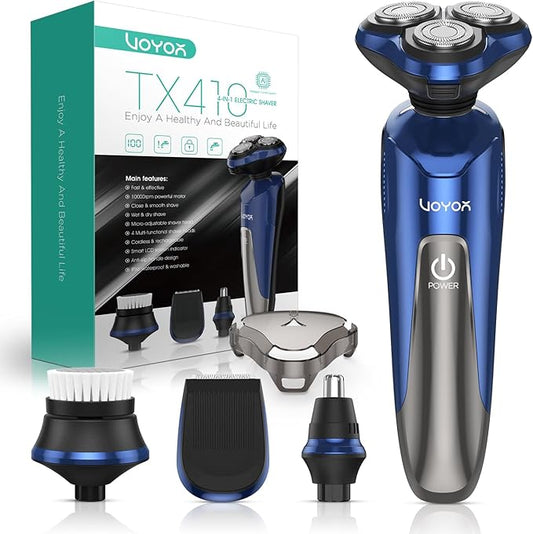VOYOR Electric Razor for Men Cordless Shavers for Shaving with face sideburn Nose Ear Hair Rechargeable Wet Dry Waterproof TX410 New (New Version-Blue)