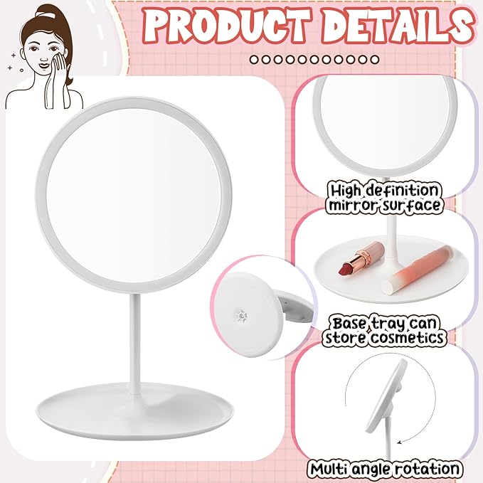 6 Pcs Spa Party Mirror Spa Party Supplies Sleepover Accessory Favors Makeup Mirror for Sleepover Slumber Birthday Favors Gift(White)