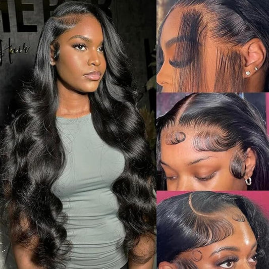 13x4 Body Wave Lace Front Wigs Human Hair for Women 180% Density HD Transparent Lace Frontal Wigs Human Hair Pre Plucked with Baby Hair Glueless Wigs Human Hair 32 Inch Long Black Wig