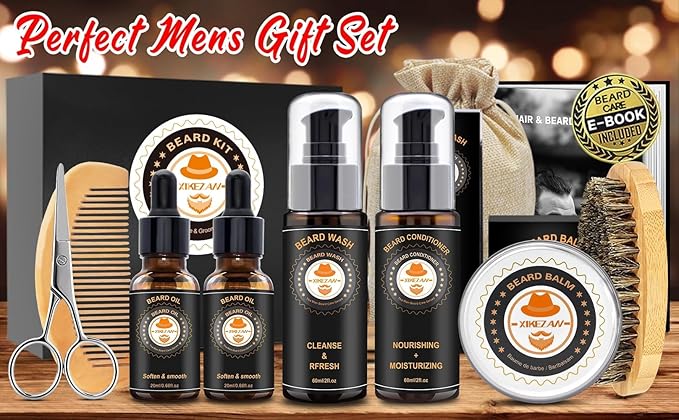 XIKEZAN Gifts for Men w/Beard Kit and Beard Shampoo and Conditioner Set