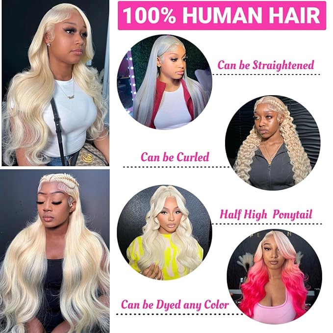 30 Inch 613 Lace Front Wig Human Hair 200 Density 13x4 Blonde Wig Human Hair Body Wave Lace Front Wigs Human Hair HD Transparent Lace Frontal Wigs Human Hair Pre Plucked Colored Wigs for Women